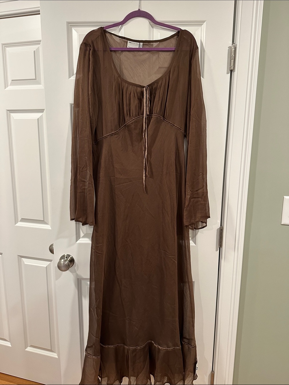 ASOS Curve Brown Sheer Tie-Front Maxi Dress